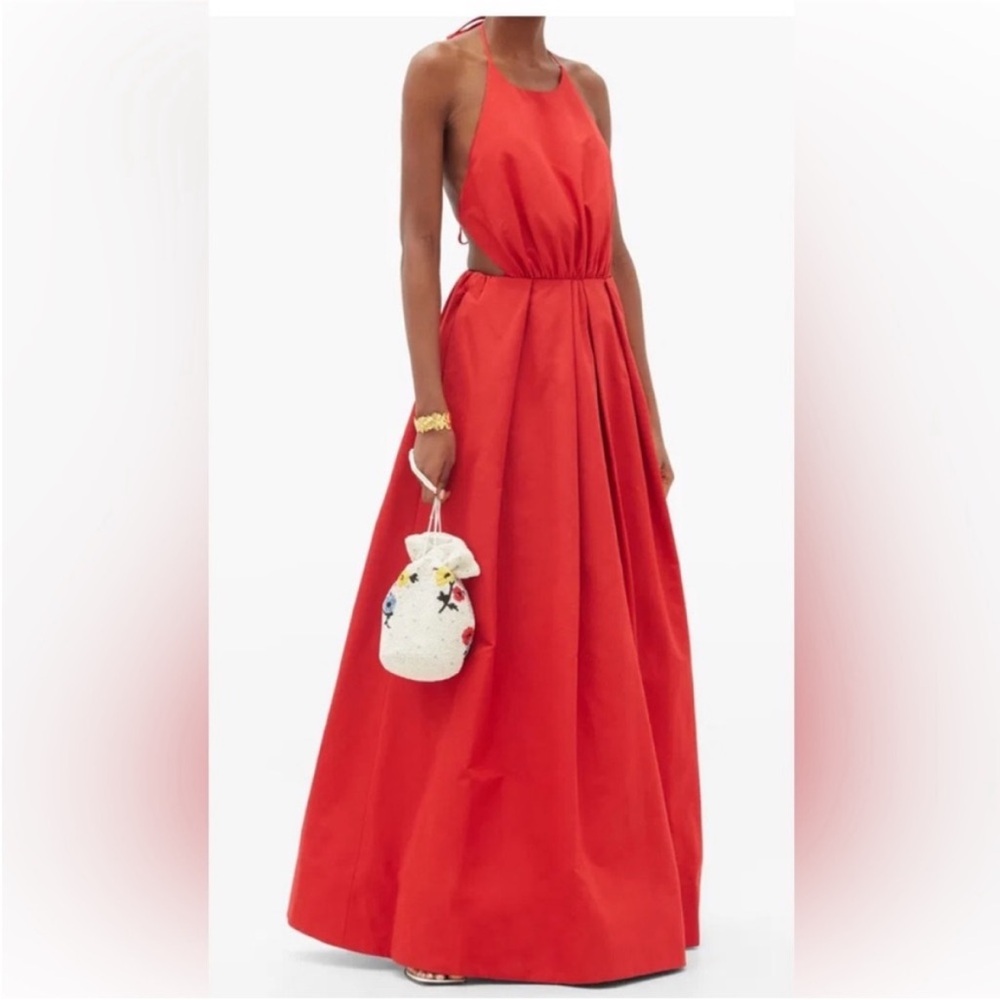 STAUD Georgia Halterneck Cotton-Blend
Poplin Orange Maxi Dress Size XS